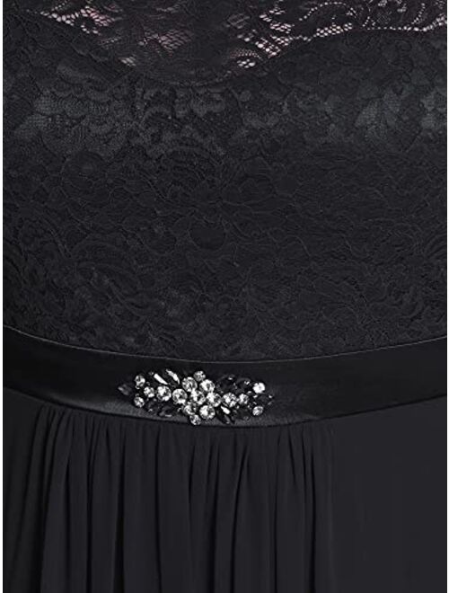 Alisapan Women's Plus Size Chiffon Pleated Long Sleeves Lace Bridesmaid Dress 00759