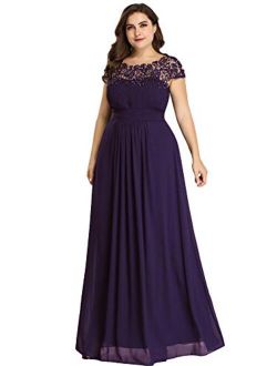 Alisapan Women's Plus Size Elegant Lace Chiffon Cap Sleeve Long Bridesmaid Dress 09996