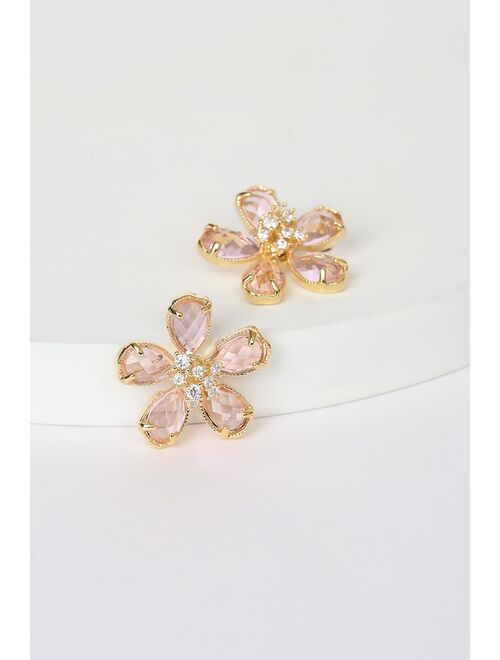 Lulus Ready for Radiance Gold Rhinestone Floral Stud Earrings