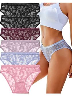 FINETOO Lace Underwear for Women Breathable Sexy Bikini Lightweight Soft Hipster Cheeky Panties 6 Pack S-XL