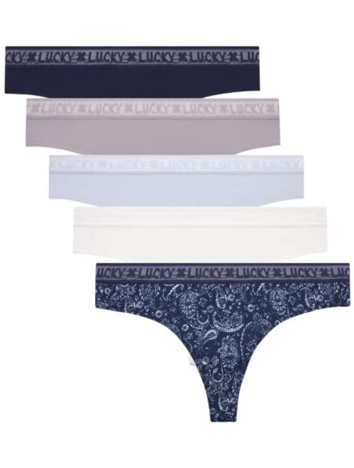 Lucky Brand Women's Underwear - 5 Pack Microfiber Thong Panties (S-XL)