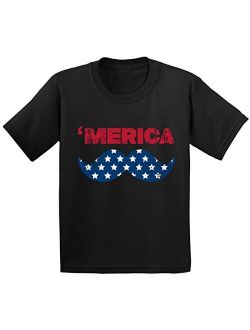 Youth Merica Youth Kids T Shirt Tops USA Flag Mustache America Patriotic 4th of July