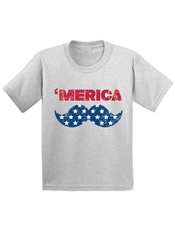 Youth Merica Youth Kids T Shirt Tops USA Flag Mustache America Patriotic 4th of July