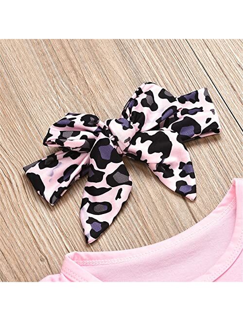 GRNSHTS Baby Girl Sister Matching Clothes Little Big Sister Short Sleeve Romper Shirt+Leopard Shorts Skirt+Headband 3Pcs Outfits