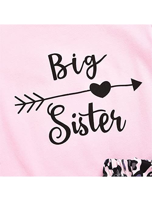 GRNSHTS Baby Girl Sister Matching Clothes Little Big Sister Short Sleeve Romper Shirt+Leopard Shorts Skirt+Headband 3Pcs Outfits