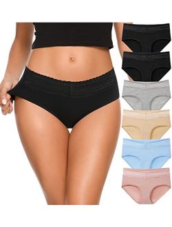 Annenmy Cotton Underwear for Women with Lace Waistband, Mid Rise Brief No Muffin Top Full Coverage Underwear for Women