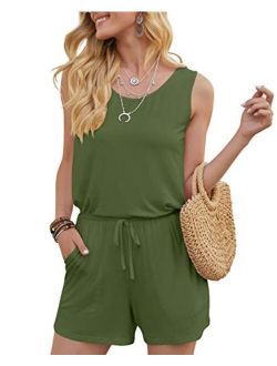 DouBCQ Womens Summer Romper Casual Short Jumpsuits with Pockets