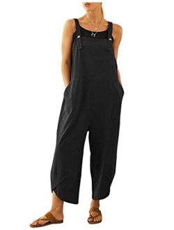 Uaneo Womens Cotton Adjustable Casual Summer Bib Overalls Jumpsuits with Pockets