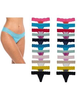 Sexy Basics Women's Thin Lace Hollowed Out T Back Low V Waisted Sexy Cheeky Thong | See Through Panties -Multi Packs