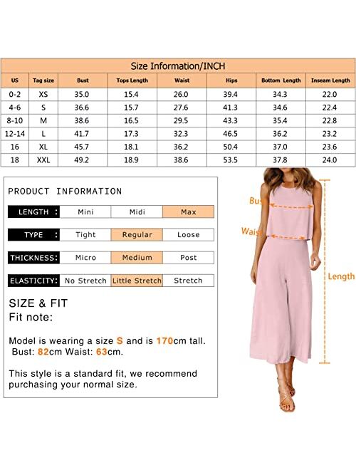 ROYLAMP Women's Summer 2 Piece Outfits Round Neck Crop Basic Top Cropped Wide Leg Pants Set Jumpsuits