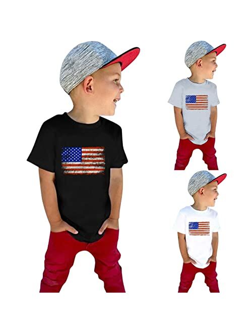 POLG Kids 4th of July Shirts T-Shirt Boys Girls American Flag Stars Striped Tees Toddler Baby Printed Short Sleeve Shirt 1-6Y