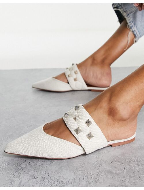 ASOS DESIGN Leah studded point ballet mules in natural fabrication