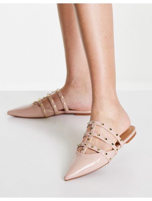 ASOS DESIGN Liquorish studded flat mules in beige patent