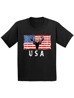 Hunting Deer USA Toddler Shirt Love USA American Flag Tshirt for Boy Girl