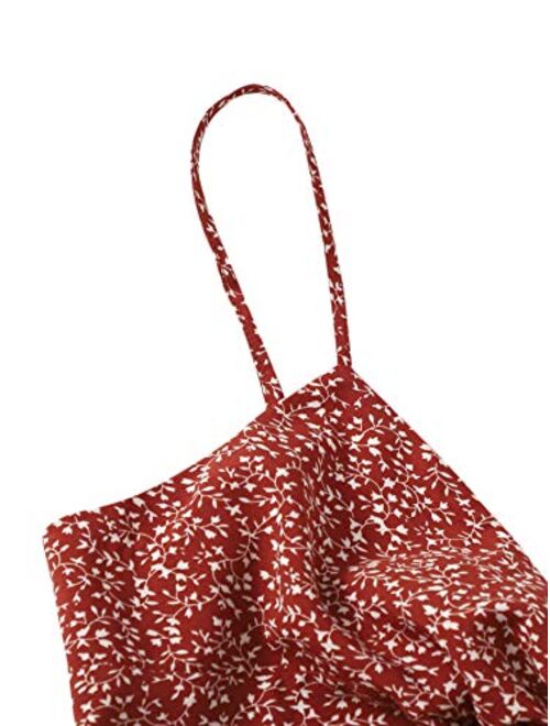 SheIn Women's Floral Print V Neck Cut Out Spaghetti Straps Sleeveless Mini Dress