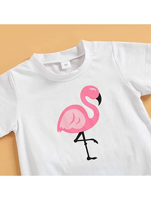 Guodeunh Baby Girl Sister Matching Outfits Short Sleeve Flamingo Tassel Shirt Top+Flare Pants/Shorts+Headband 3Pcs Summer Clothes