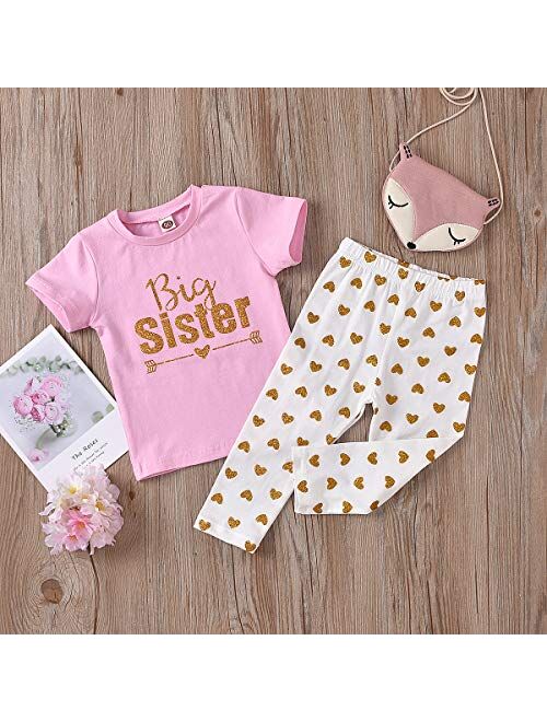 GUMEMO Big Sister Little Sister Matching Outfits Baby Girl Bodysuit/Kids Toddler Girl T-Shirt Tops with Pants Set Summer Clothes