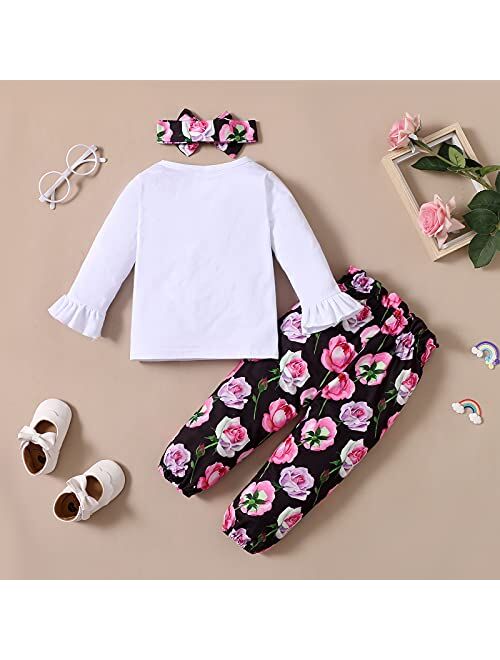 GRNSHTS Baby Girl Sister Matching Outfits Little Big Sister Prited Romper Top Floral Pants with Headband 3Pcs Outfits