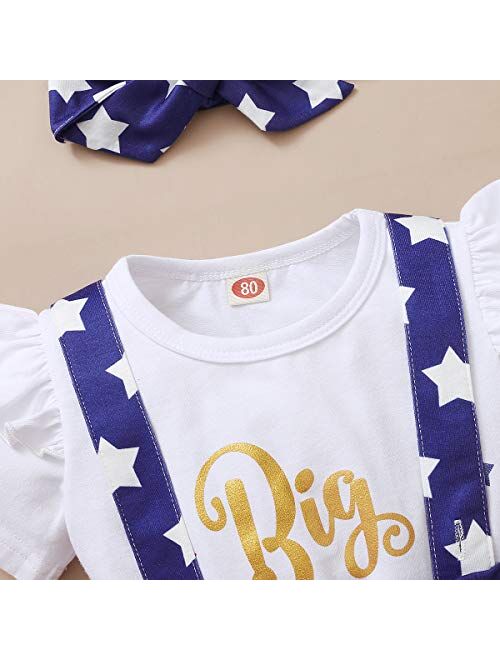 Sinhoon Toddler Baby Girls Sister 4th of July Matching Outfits Little Big Sister Romper Top + Star Shorts Skirts Clothes Set