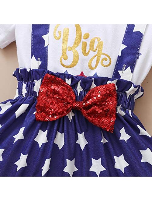 Sinhoon Toddler Baby Girls Sister 4th of July Matching Outfits Little Big Sister Romper Top + Star Shorts Skirts Clothes Set