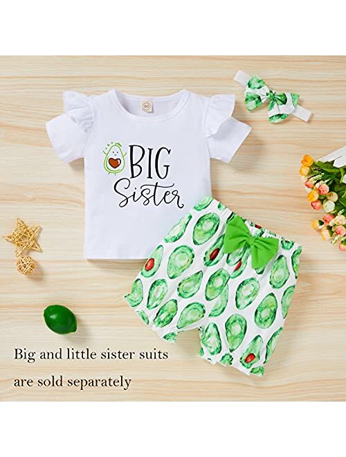 Viworld Baby Girl Sister Matching Outfits Little Big Sister Ruffle Romper Tops + Sunflower Shorts Set Summer Clothes