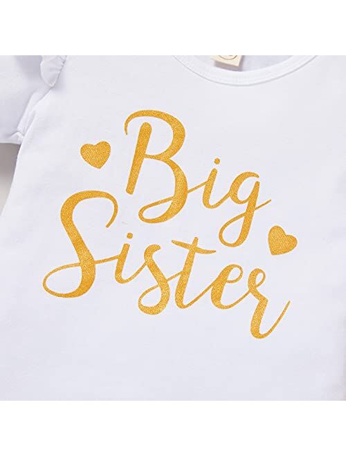 GRNSHTS Baby Girl Sister Matching Outfits Little Big Sister Romper Tops +Sunflower Diaper Shorts + Headband 3Pcs Summer Clothes Set