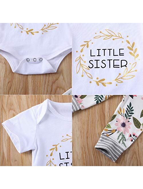 Camidy Little Big Sister Matching Romper T-Shirt Polka Dot Skirt Headband Outfits Set