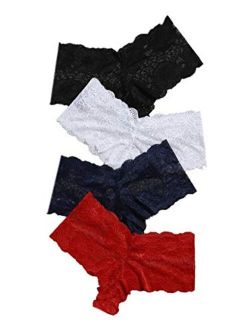 Women's 4 Pcs Plus Size Floral Lace Panties Lingerie Underwear