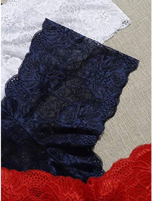 Floerns Women's 4 Pcs Plus Size Floral Lace Panties Lingerie Underwear