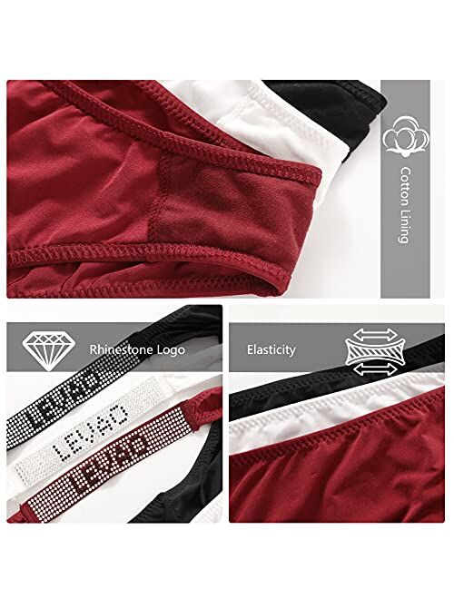 Sexy Panties, LEVAO Thongs for Women Letter Rhinestones G-String Low-rise Tanga Stretch Underwear Multipack (3-6 pack,S-XL)