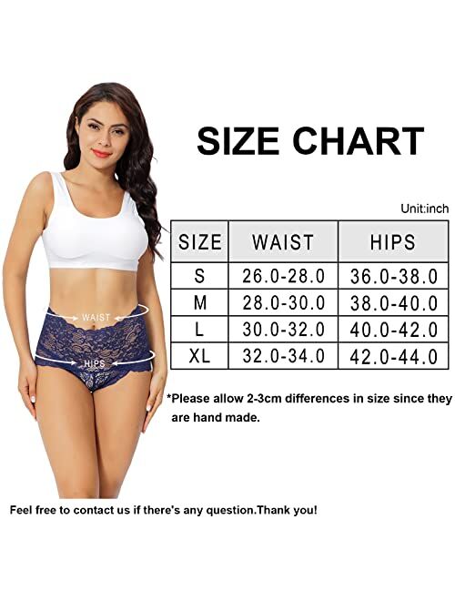 YINLANG Women's Lace Underwear High Waisted Sexy Boy Short Panties Hipster Briefs 4 Pack