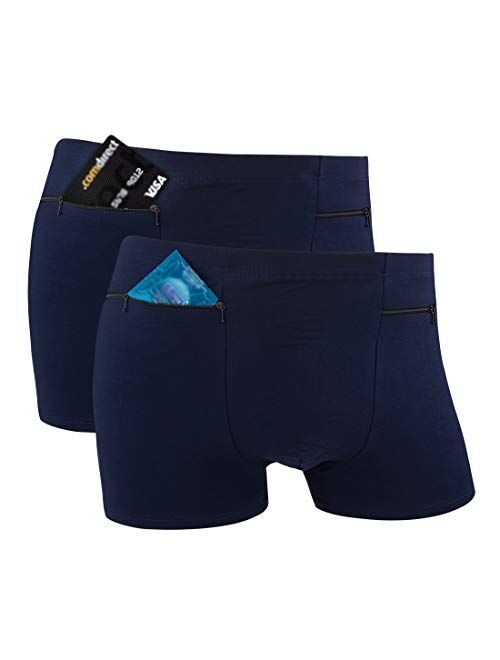 H&R Men's Boxer Briefs Secret Hidden Pocket, Travel Underwear with Secret Front Stash Pocket Panties, 2 Packs (Blue)