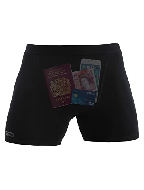Smuggling Duds Men's Stash Boxer Brief Shorts - Pickpocket Proof Travel Secret Pocket Underwear