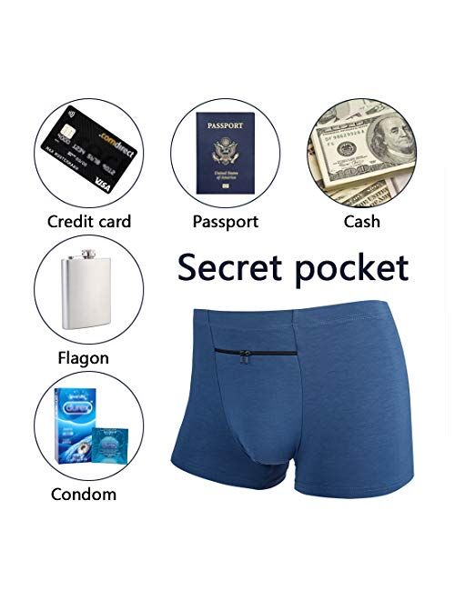 H&R Men's Pocket Underwear with A Secret Front Stash Pocket Panties, 2 Packs (Blue)