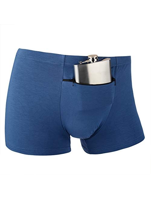 H&R Men's Pocket Underwear with A Secret Front Stash Pocket Panties, 2 Packs (Blue)