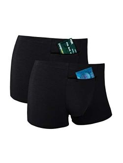 H&R Men's Hide Your Stash Boxer Briefs with Secret Hidden Pocket Underwear, 2 Packs (Black)