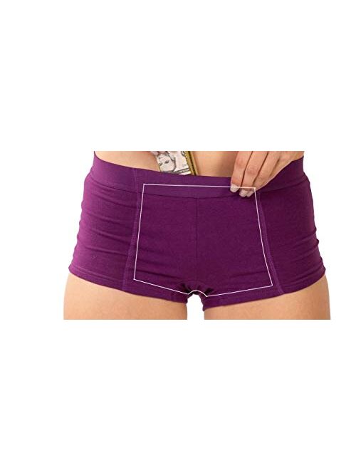 Stashitware 3 Pack Women's Secret Pocket Underwear Boy Brief Cotton Spandex