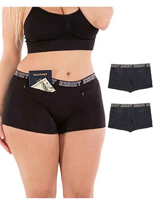 Barbra Lingerie Pocket Stash Cotton Boyshorts Underwear Women 2 Pack Panties S-4XL Plus Size