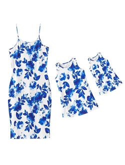 Givtzzod Mother and Daugther Matching Dresses Lovely Sunflower Florals Patterns Shoulder Straps Sleeveless Matching Outfits