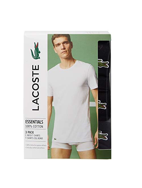 Lacoste Men's Essentials 3 Pack 100% Cotton Regular Fit Crew Neck T-Shirts