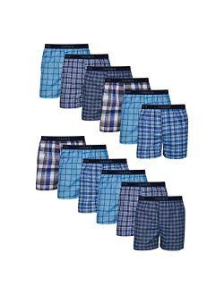 Ultimate Men's Woven Boxers Pack, Moisture-Wicking Plaid Boxers, Cotton-Blend Boxers, 6-Pack (Colors May Vary)
