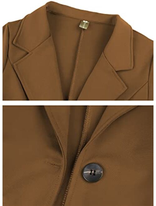 Genhoo Women's Long Sleeve Blazer Open Front Cardigan Jacket Work Office Blazer with Zipper Pockets S-2XL