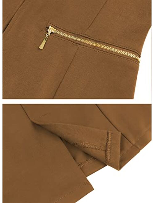 Genhoo Women's Long Sleeve Blazer Open Front Cardigan Jacket Work Office Blazer with Zipper Pockets S-2XL