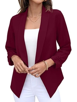 Women's Blazer Suit Open Front Cardigan 3/4 Sleeve Fitted Jacket Casual Office Cropped Blazer
