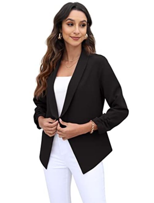 GRECERELLE Women's Blazer Suit Open Front Cardigan 3/4 Sleeve Fitted Jacket Casual Office Cropped Blazer