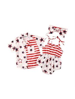 Merqwadd 4th of July Shirt and Romper Matching Outfit for Toddler Baby Boys Girls