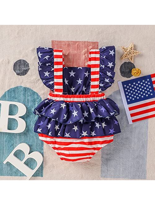 Noubeau Baby Boy Girl Brother Sister 4th of July Matching Outfits American Flag Print Shirt Top/Romper+Red Elastic Waistband Shorts