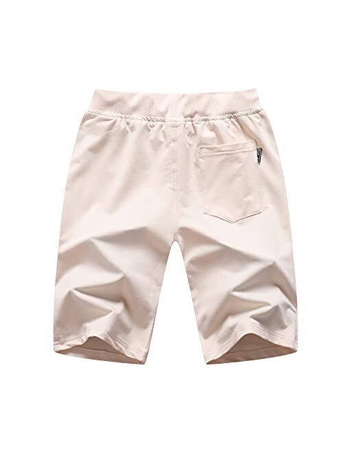 Lanscadran Boy's Summer Cotton Drawstring with Elastic Waist Classic Fit Zipper Pockets Casual Shorts