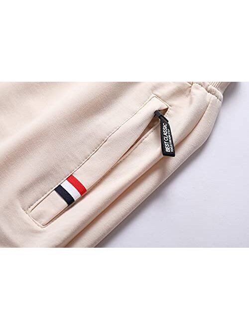 Lanscadran Boy's Summer Cotton Drawstring with Elastic Waist Classic Fit Zipper Pockets Casual Shorts