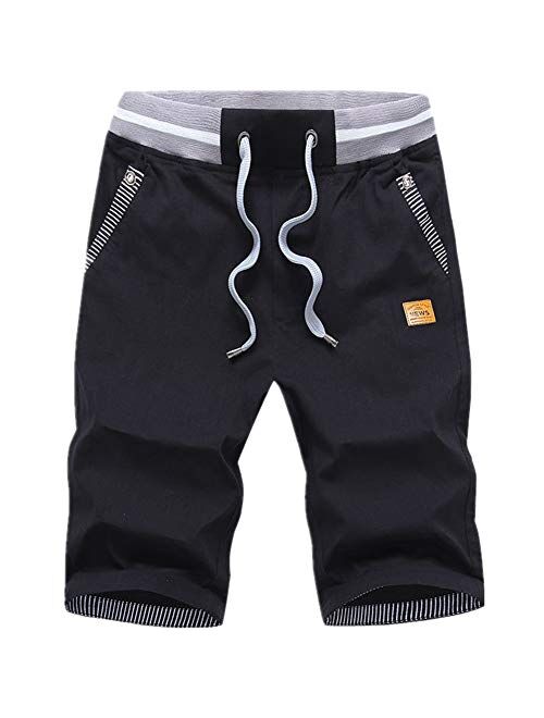 GUNLIRE Big Boy's Casual Shorts Summer Cotton Classic Fit Drawstring Elastic Waist Beach Shorts with Pockets